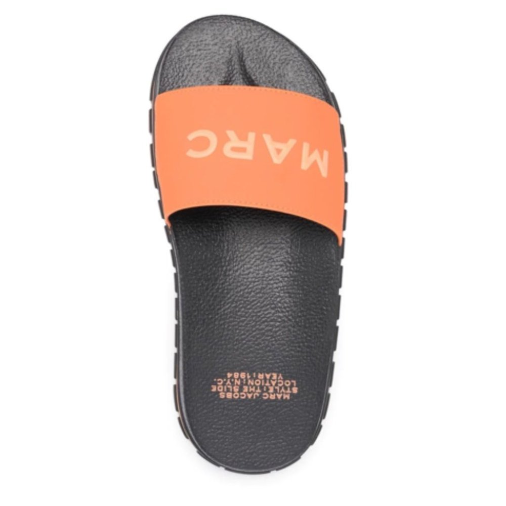 MARC JACOBS Dragon Fire 'The Slide' Logo Print Ridged Flat Sandals Slides Shoes - Picture 7 of 9
